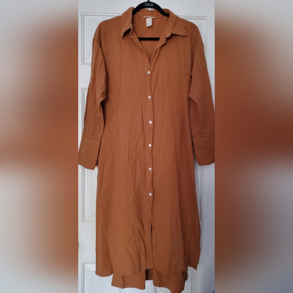 H&M Tan Long Sleeve Shirt Dress